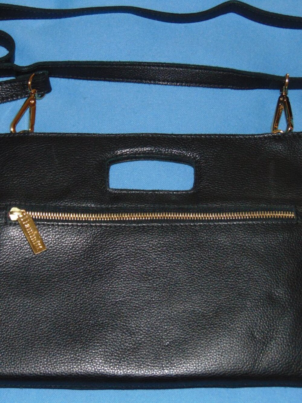 Hammitt Black Pebbled Crossbody Bag Gold Hardware Red Lining  Black Rivets